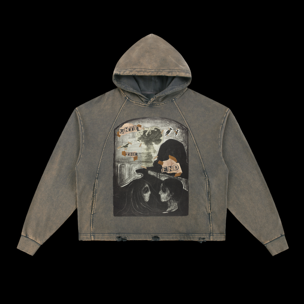 TILL THE END VINTAGE WASHED FRAYED-HEM HOODIE