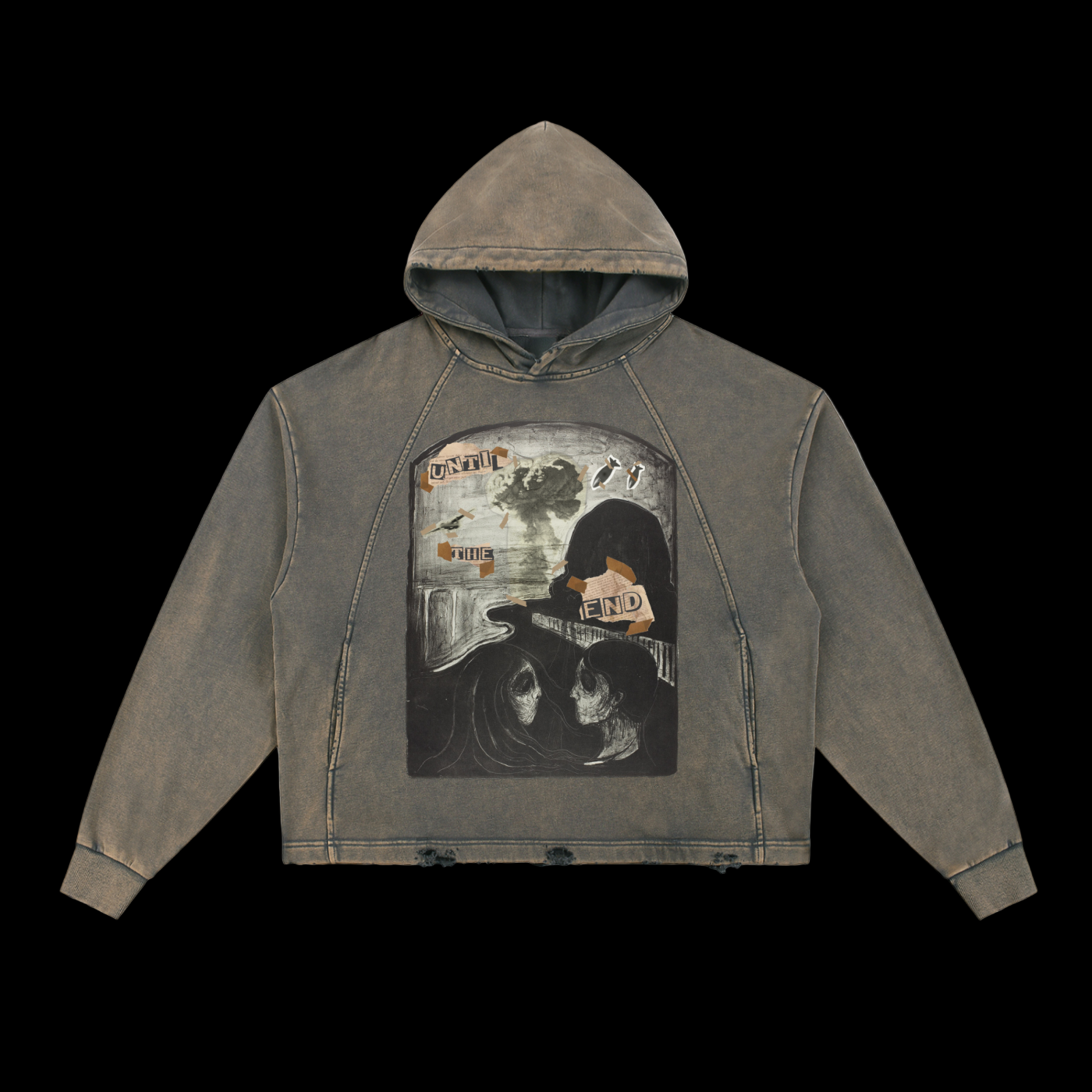 TILL THE END VINTAGE WASHED FRAYED-HEM HOODIE