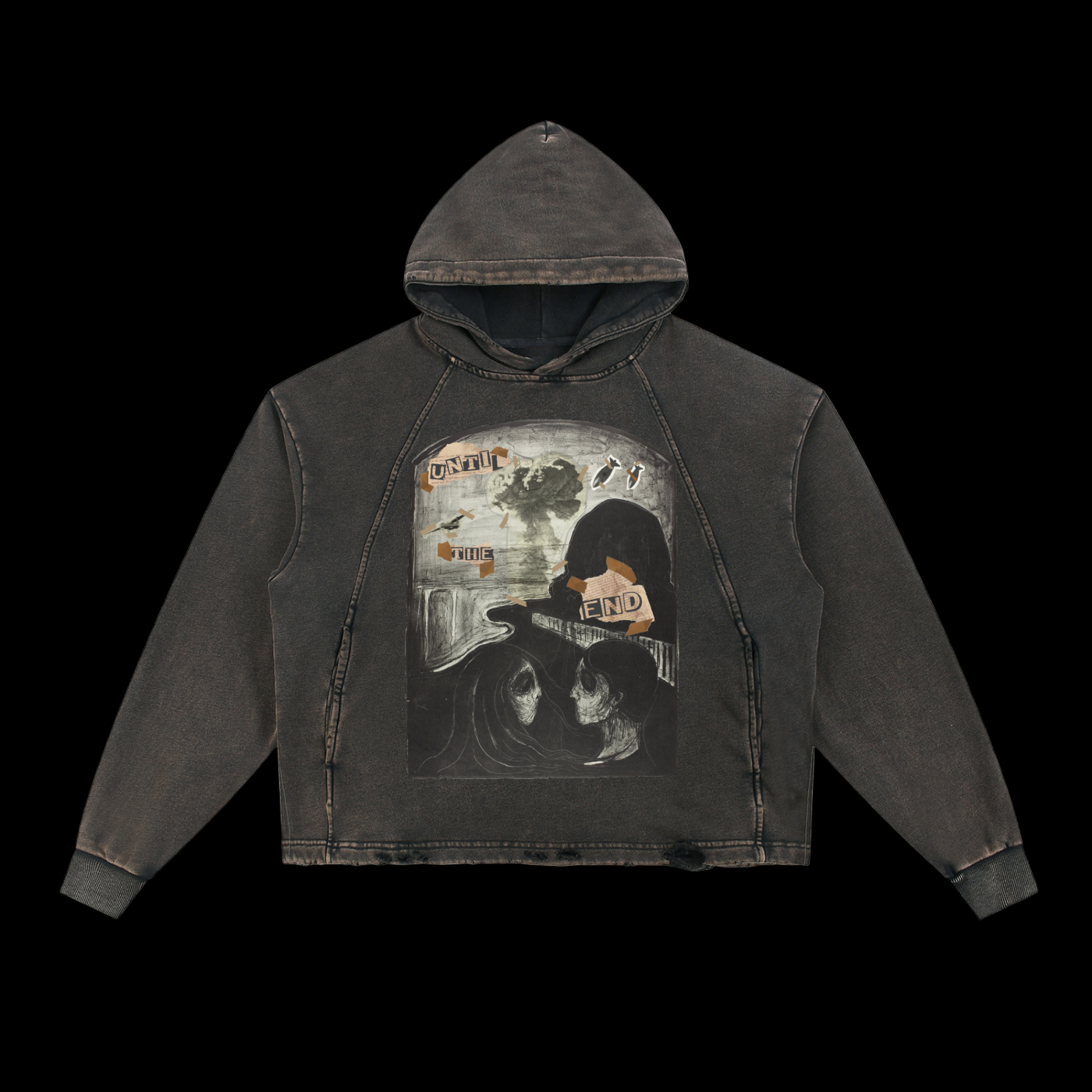 TILL THE END VINTAGE WASHED FRAYED-HEM HOODIE